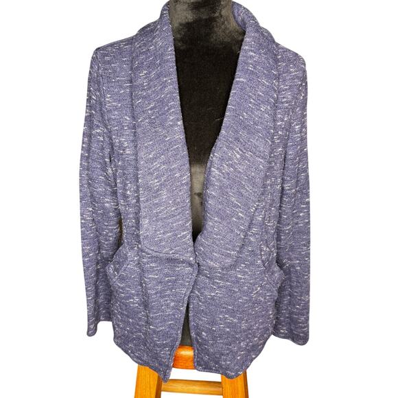Caslon Jacket Womens XL Heather Blue Open Front Knit Cotton Shawl Collar Pockets - Picture 1 of 9